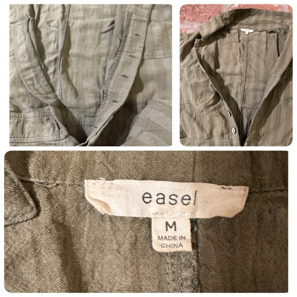 Easel Safari Utility Military Cotton Romper Jumpsuit Olive Green Striped Medium - Picture 11 of 15